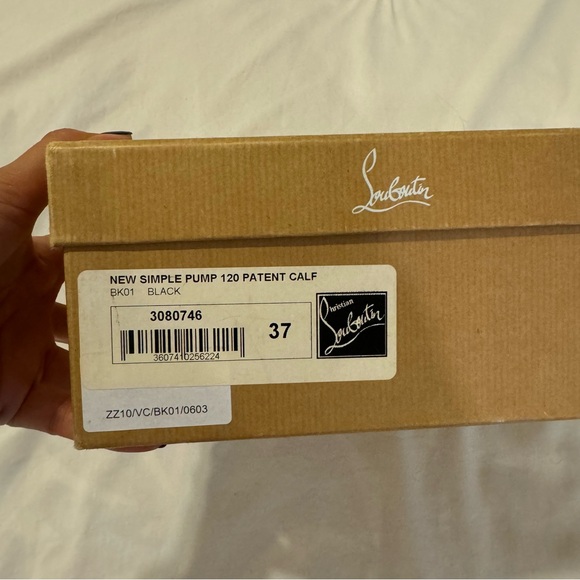 CHRISTIAN LOUBOUTIN BLACK PATENT LEATHER PLATFORM NEW SIMPLE PUMP 120 SZ 37 - Picture 15 of 16